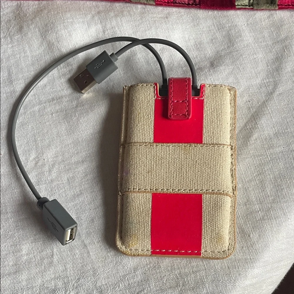 Ann Taylor Red and Tan USB Charging Cable with Case
